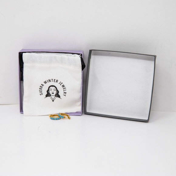 Sierra Winter Jewelry Karma Gold Vermeil Turquoise Stone Mini Hoop Earrings - Picture 2 of 3